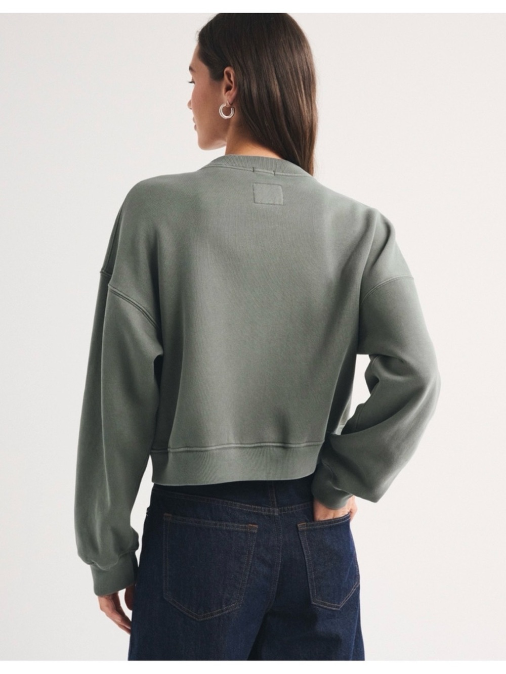 Abercrombie & Fitch Sunday Shrunken Crew Cardigan Sweater Sage Green Sweatshirt - Picture 2 of 5